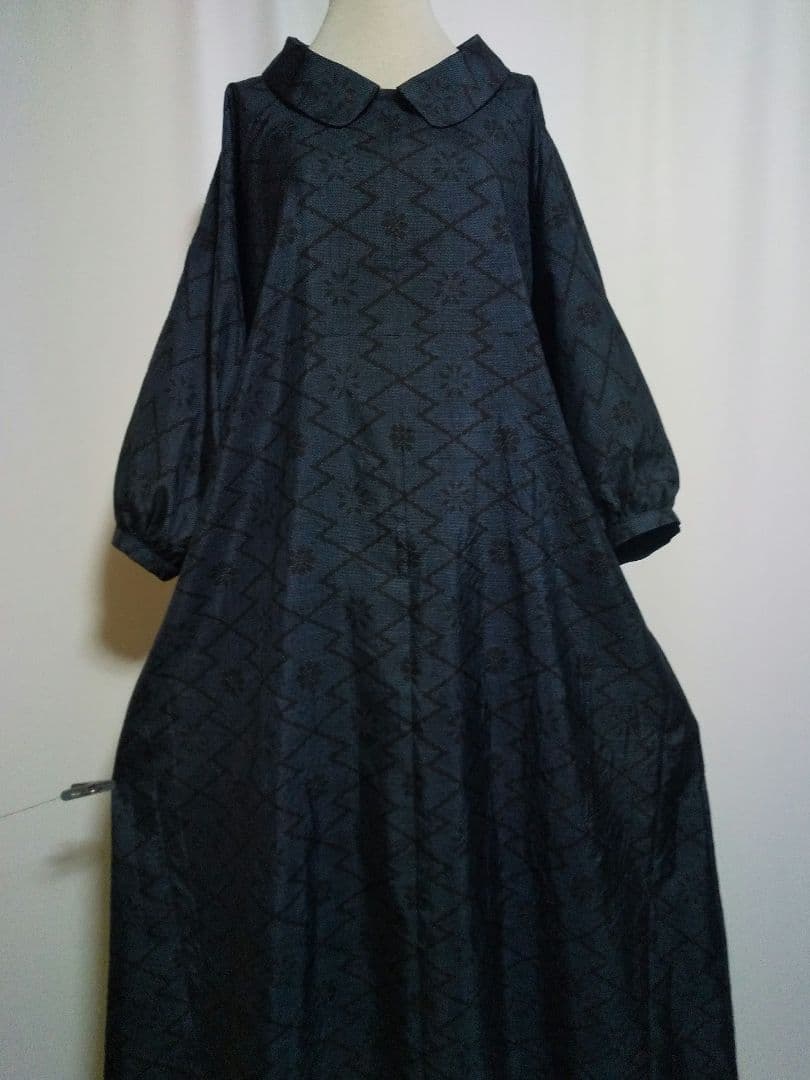 津*銀様 着物リメイク／ドルマン袖／衿付きワンピース★サイズLL～3L