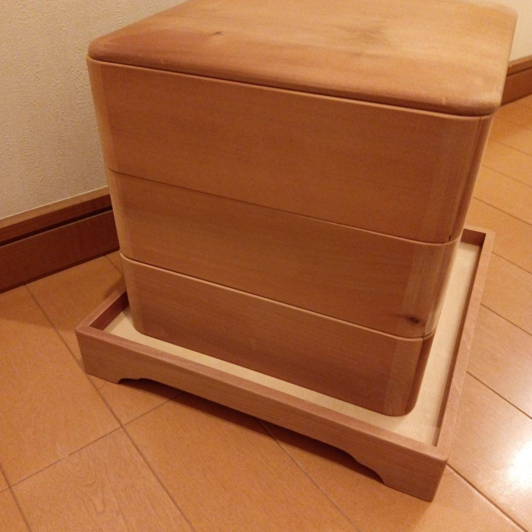 鎌倉彫木地　カツラ材台付重箱　木彫材料