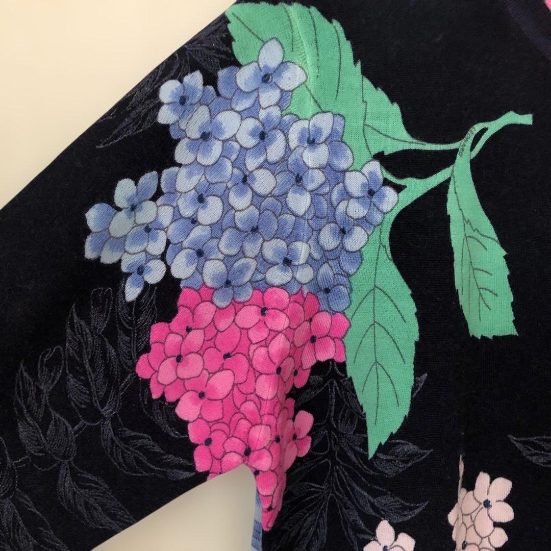 LEONARD PARIS 花柄 五分袖ニット　ウール100%イタリア製　L