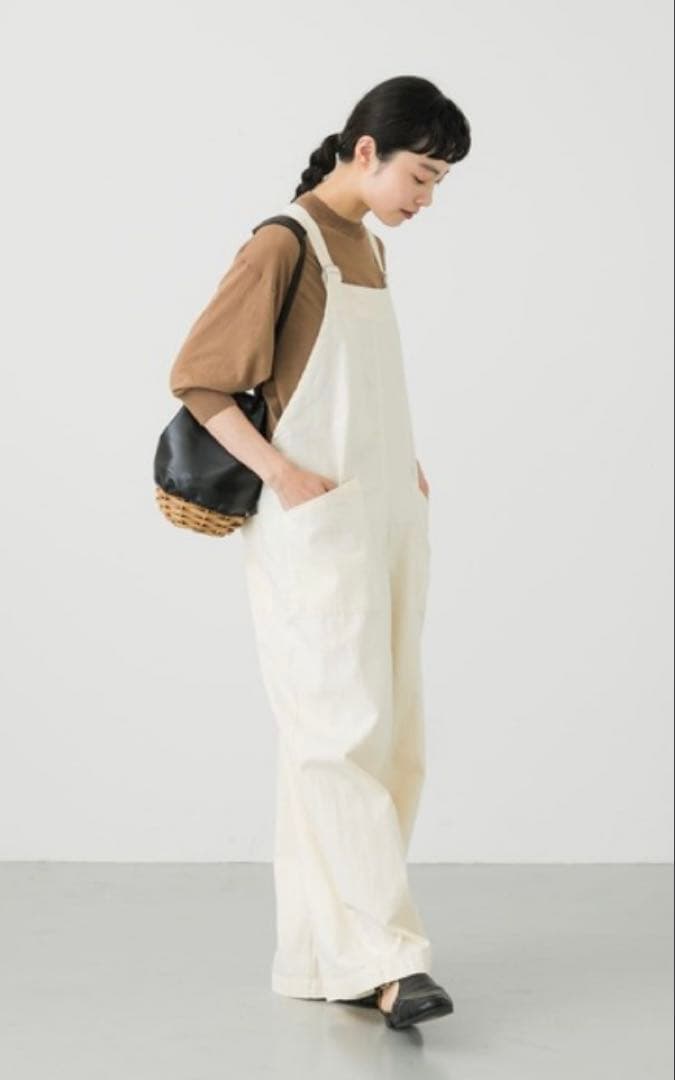 かぐれ⑅*コットンサロペット　オーバーオール 生成　アイボリー　大人カジュアル