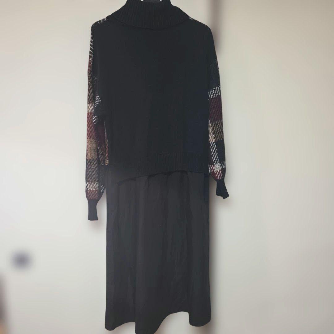 ブルーレーベルクレストブリッジ　チェック柄ニットロングワンピース　38