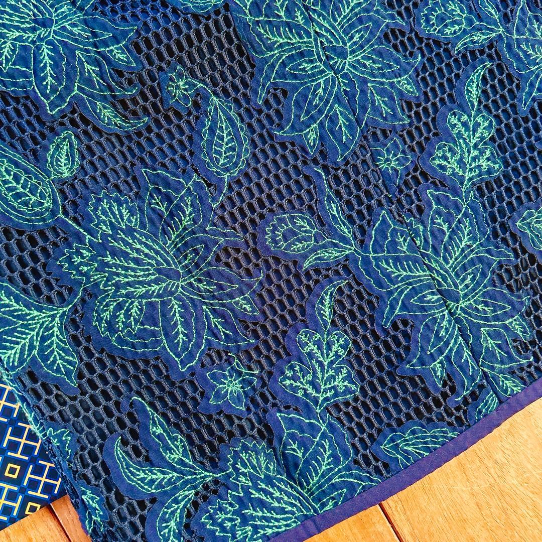 タグ付き新品　トリーバーチ　花柄ワンピース　刺繍　ネイビー　グリーン　海外0