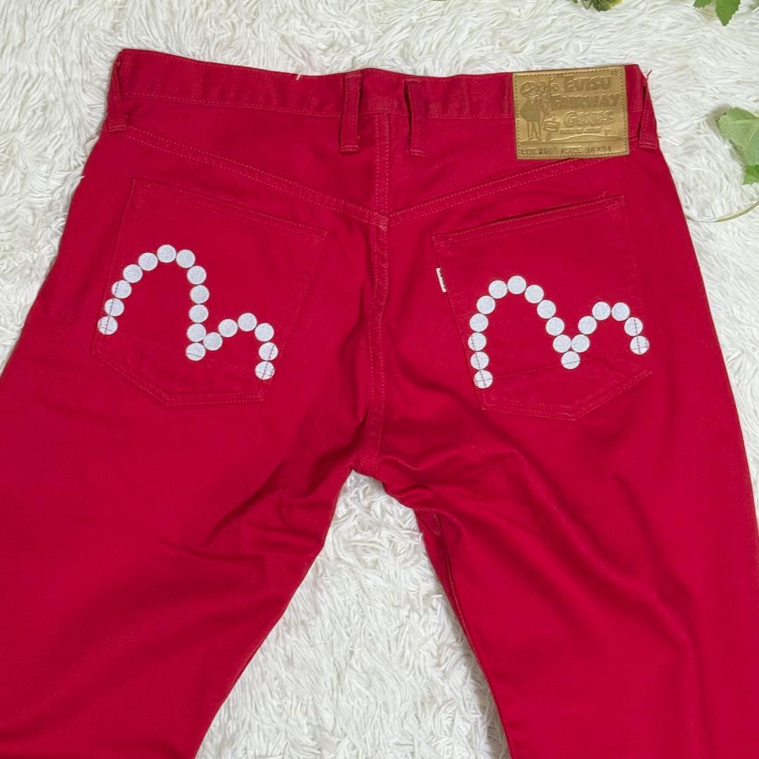 極美品　エヴィスゴルフ　ゴルフパンツ　カモメ　大きいサイズ　ゆるだぼ　赤