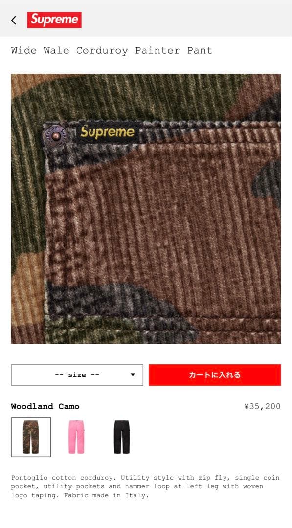 シュプリームsupreme CorduroyPainter Pant W34