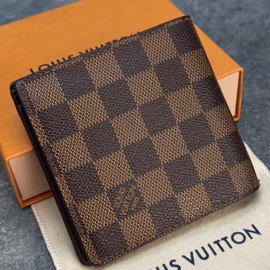 【極美品】ルイヴィトン　ダミエ・エベヌ　ポルトフォイユ・マルコ　二つ折り財布