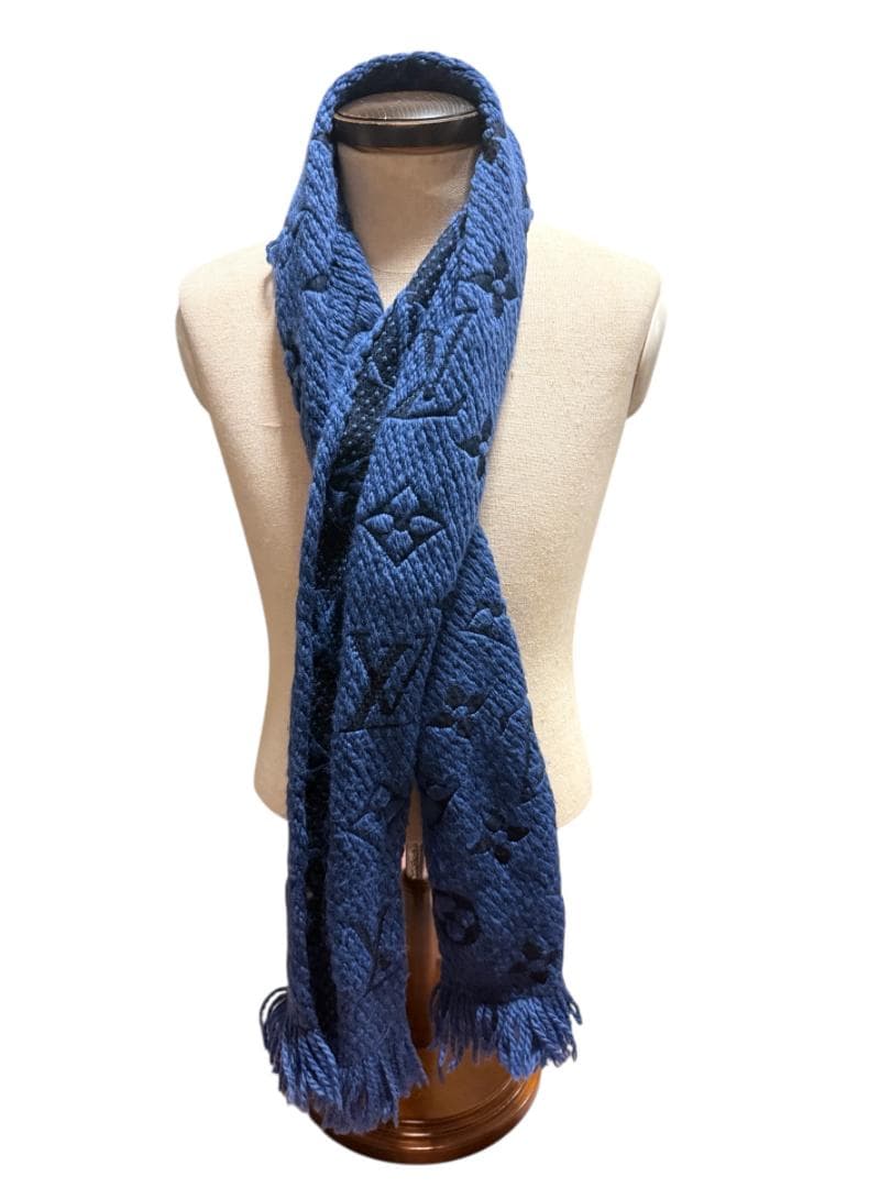 ルイ・ヴィトン エシャルプ・ロゴマニア マフラー モノグラム ブルー