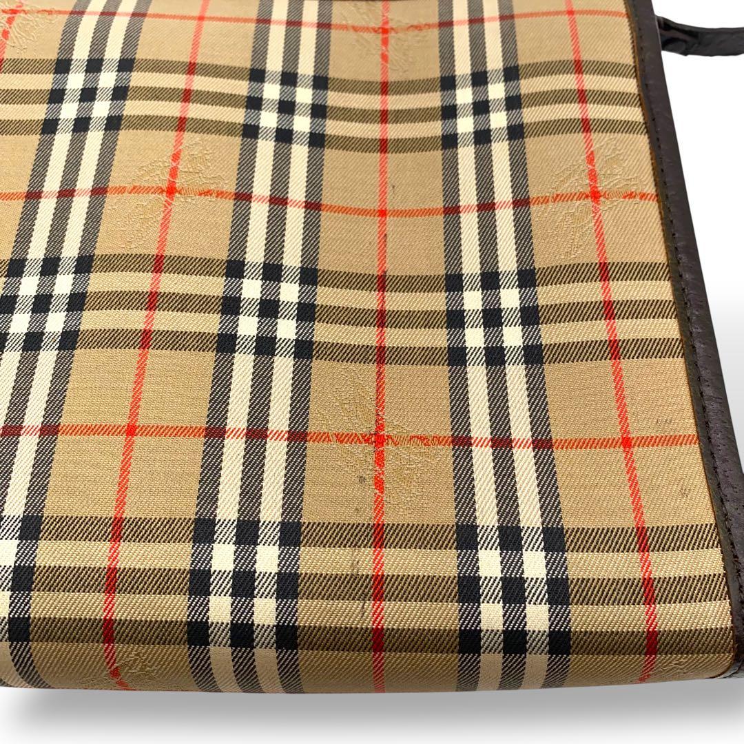 【良品】バーバリー クラッチバッグ ノバチェック キャンバス レザー ブラウン