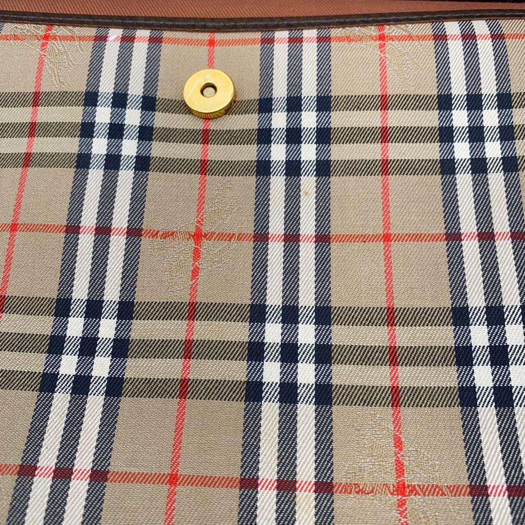 【良品】バーバリー クラッチバッグ ノバチェック キャンバス レザー ブラウン