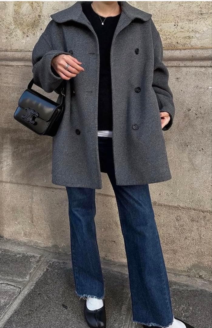 YONFA ダブルボタンウールコート