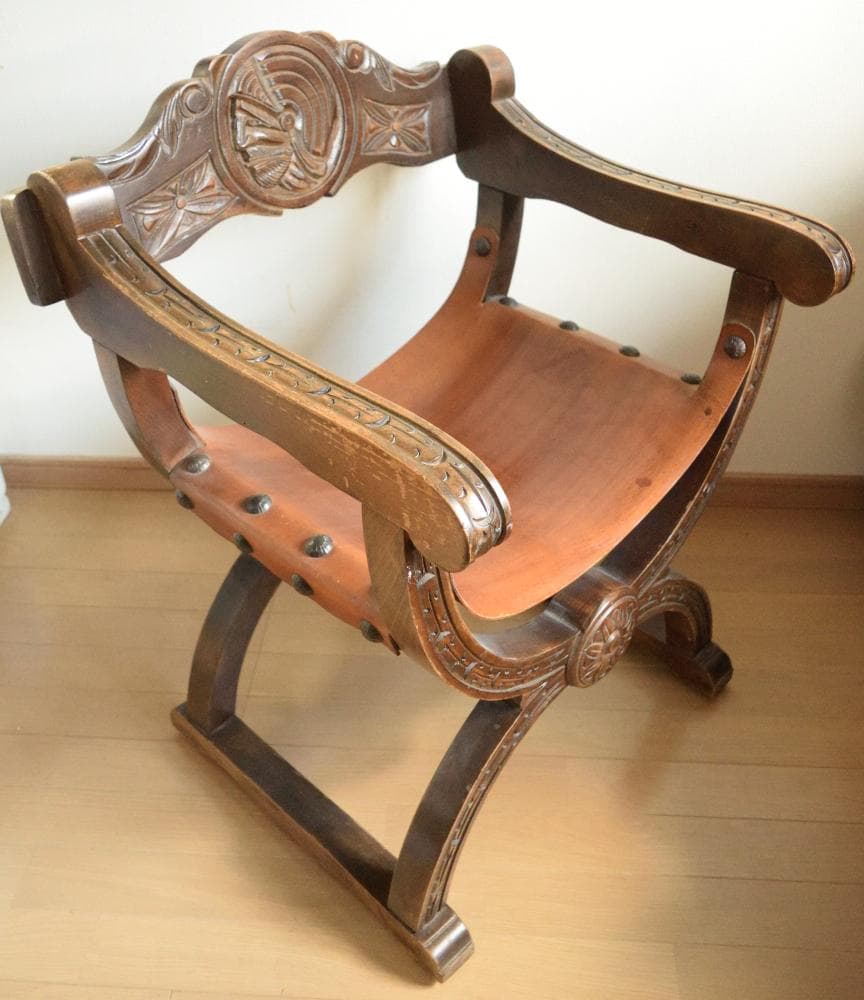 【ヴィンテージ】ダンテスカチェア サボナローラチェア 本革張り アンティーク家具