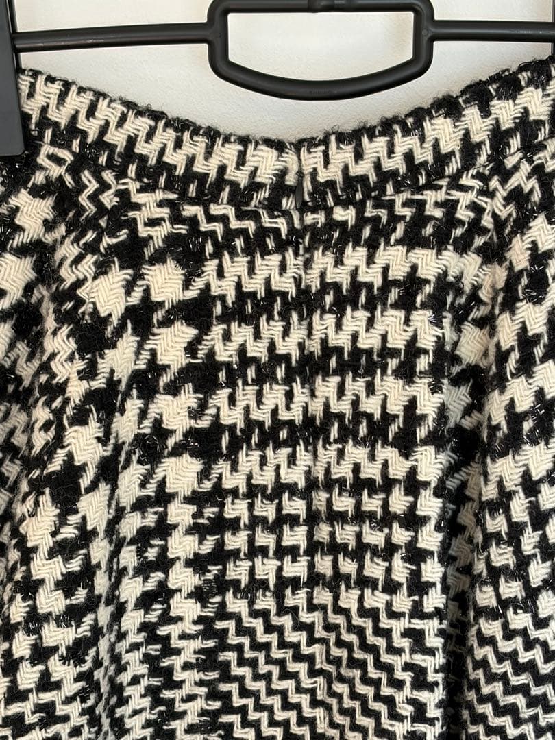 マディソンブルー ツイード フレアスカート 白黒チェック 同素材バッグ付き