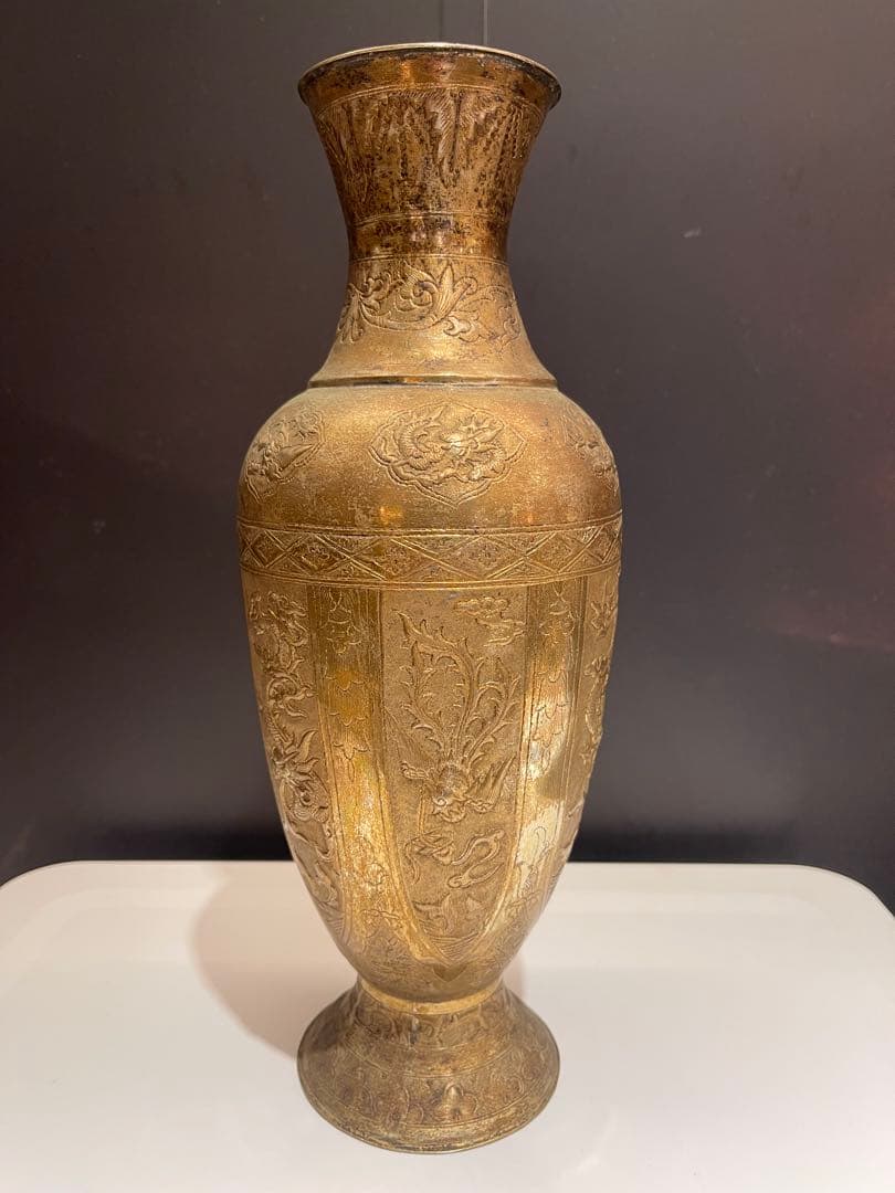 ダ*吉様 金属製 龍と鳳の模様 花瓶 約30cm 手打ち