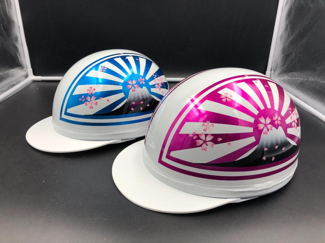 コルク半　カスタム　富士日章三つボタン　ホワイトブルーホワイトピンクラメ桜セット