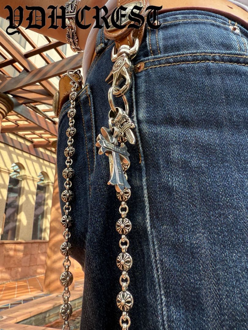 新入荷　バイカー必須　フラワークロスウォレットチェーン　刻印有り　MLCN04