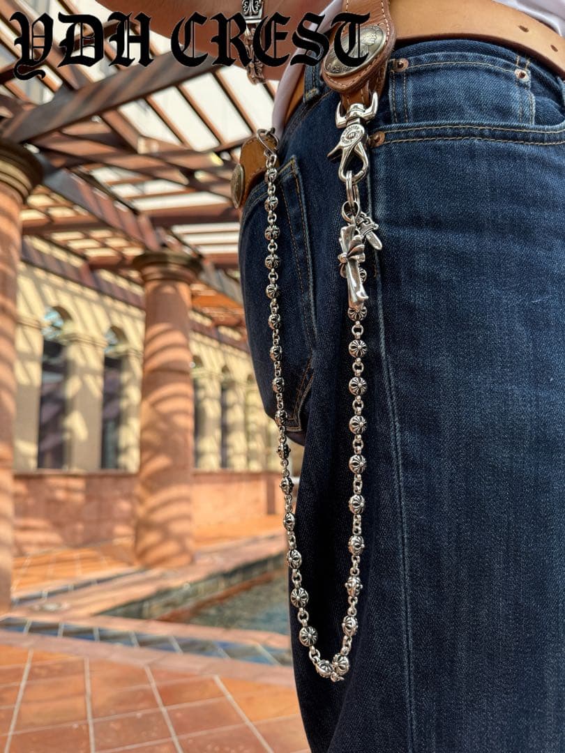 新入荷　バイカー必須　フラワークロスウォレットチェーン　刻印有り　MLCN04