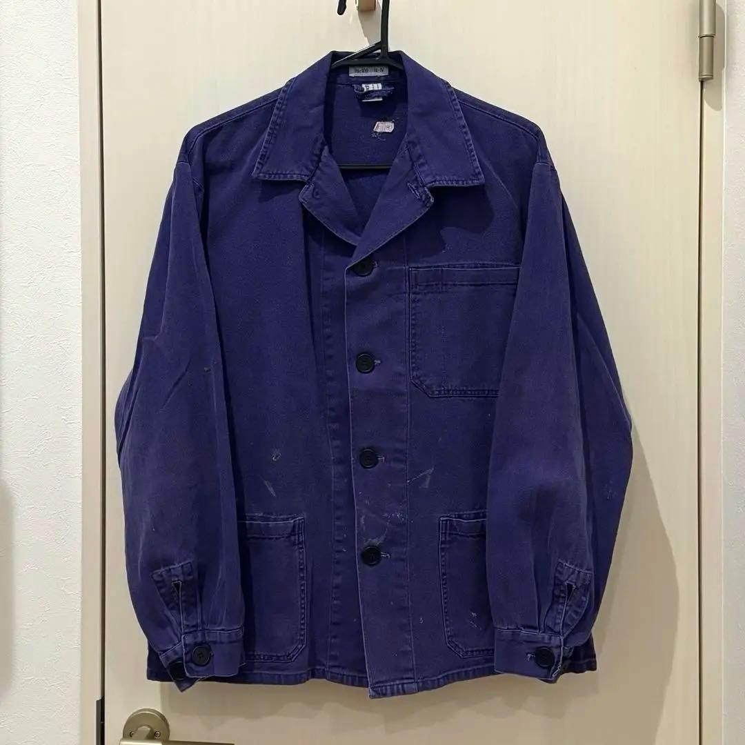 実物 USED オーストリア軍 ヘリンボーンツイル ブルーワークジャケット