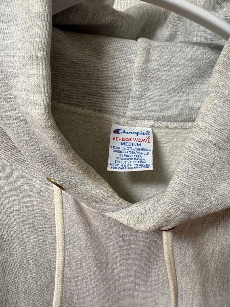 Champion グレー フード付きパーカー　リバースウィーブ
