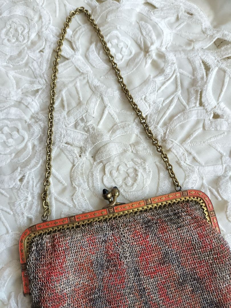 フランス アンティーク メタル メッシュ チェーン付き バッグ