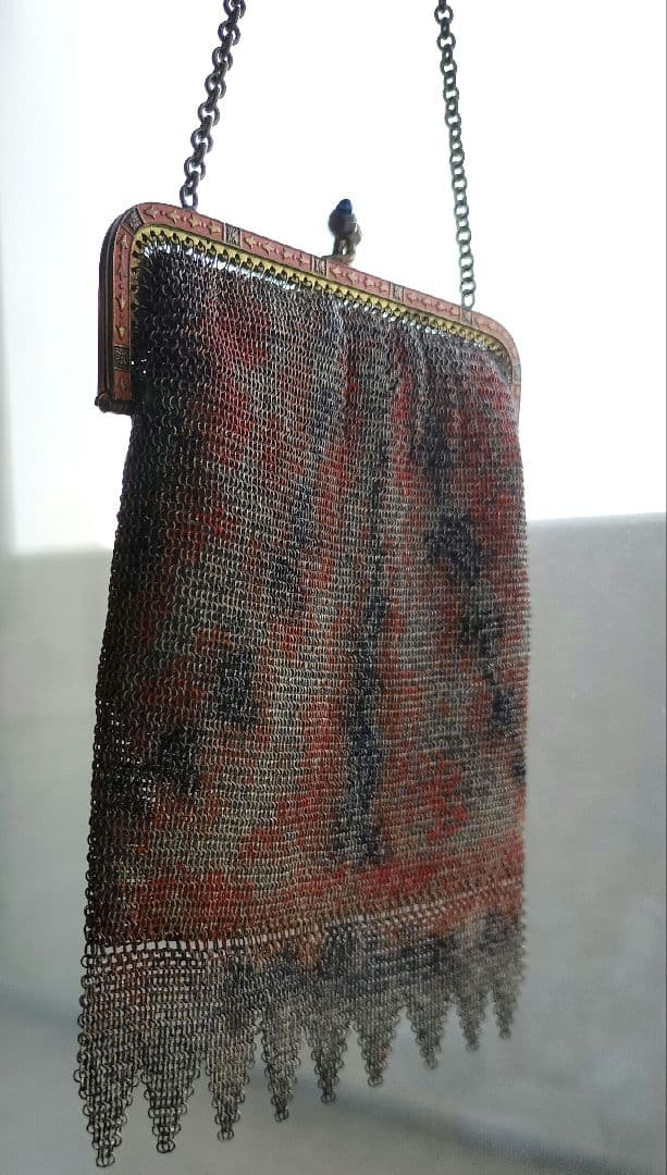 フランス アンティーク メタル メッシュ チェーン付き バッグ