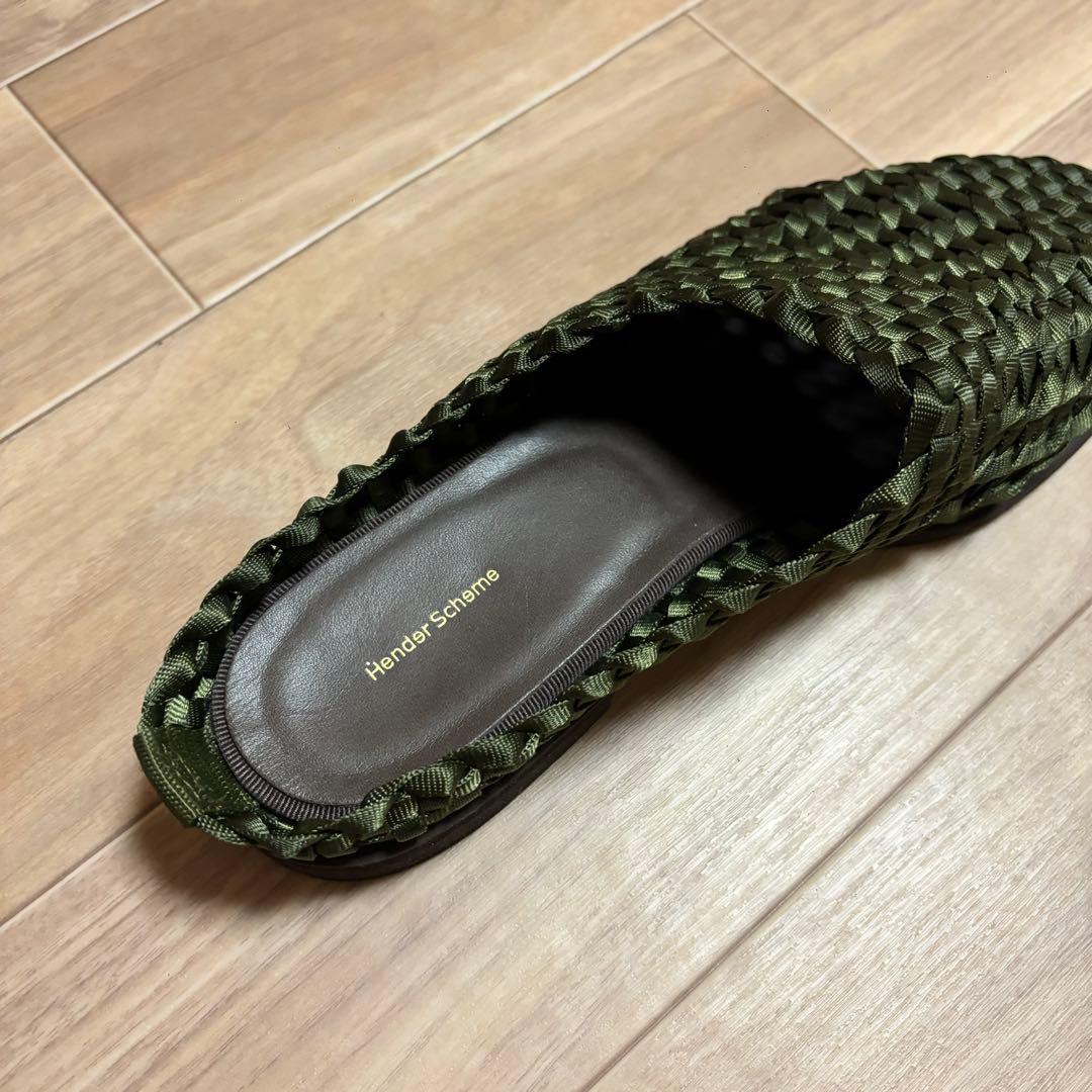 靴 hender scheme mesh mule green