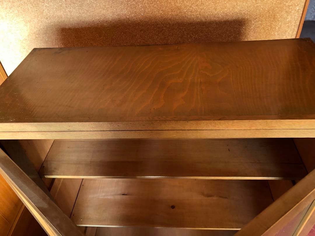 ヴィンテージ 木製キャビネット ガラス扉 引出し付き