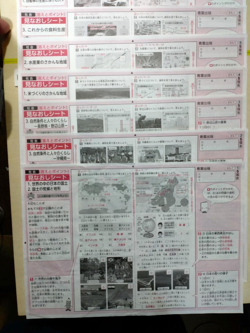 2024年度 5年生 社会 カラーテスト　見直しシート　教育出版　青葉出版