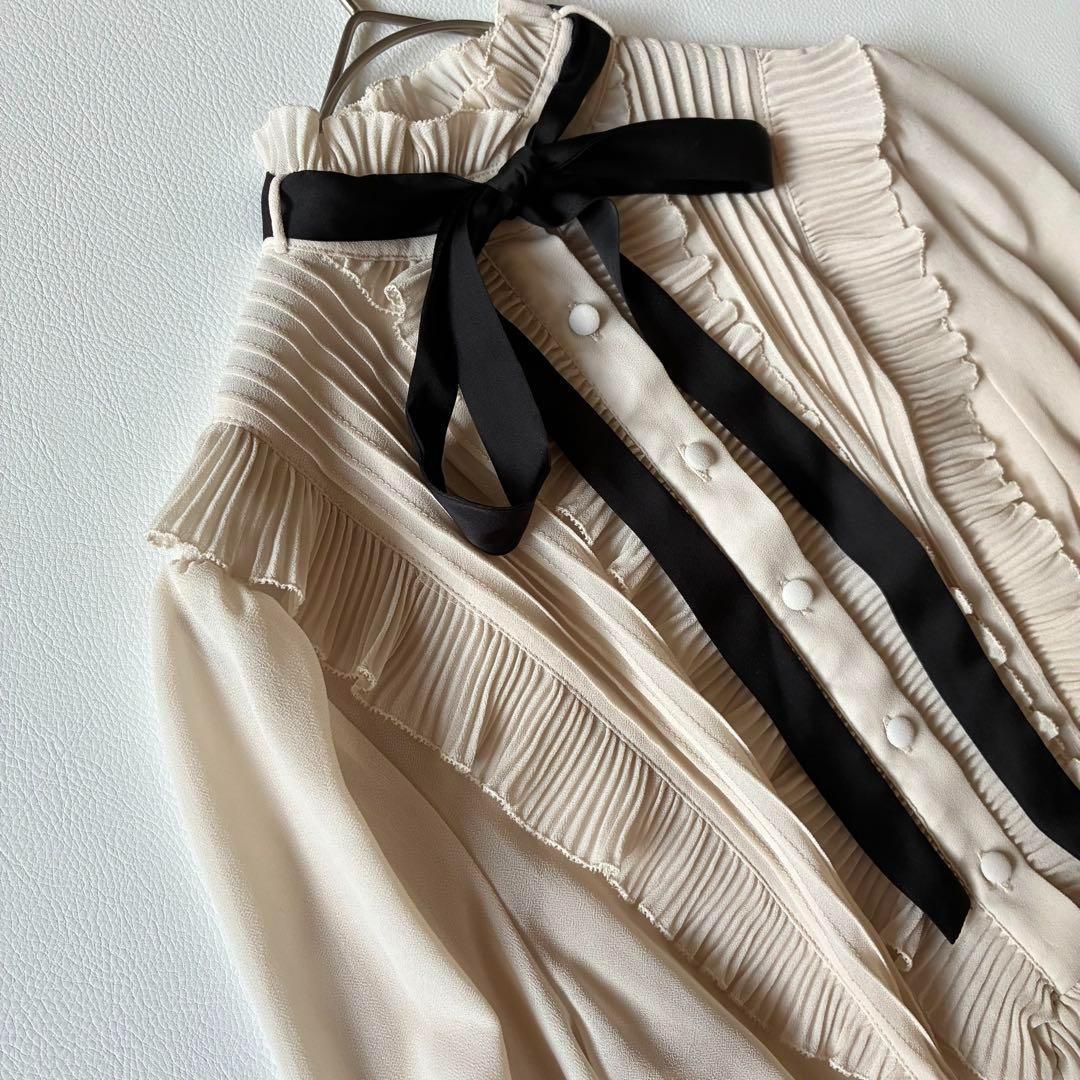 極美品✨DSC ダブスタ　プリーツシフォンボウタイワンピース　インナー付き　38