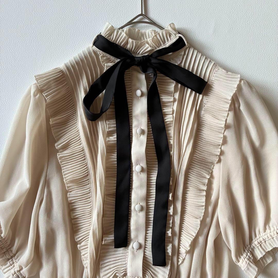 極美品✨DSC ダブスタ　プリーツシフォンボウタイワンピース　インナー付き　38