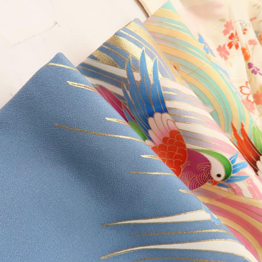 美品 正絹 七五三 ７歳 女児 四つ身着物 鴛鴦 B21