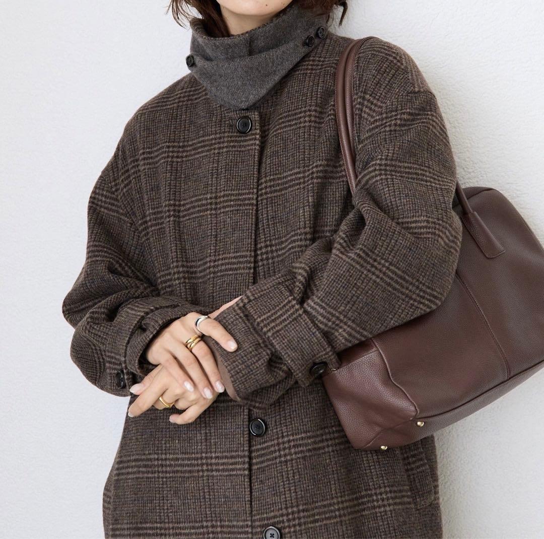 RIVE DROITE リヴドロワ チェックステンカラーコート