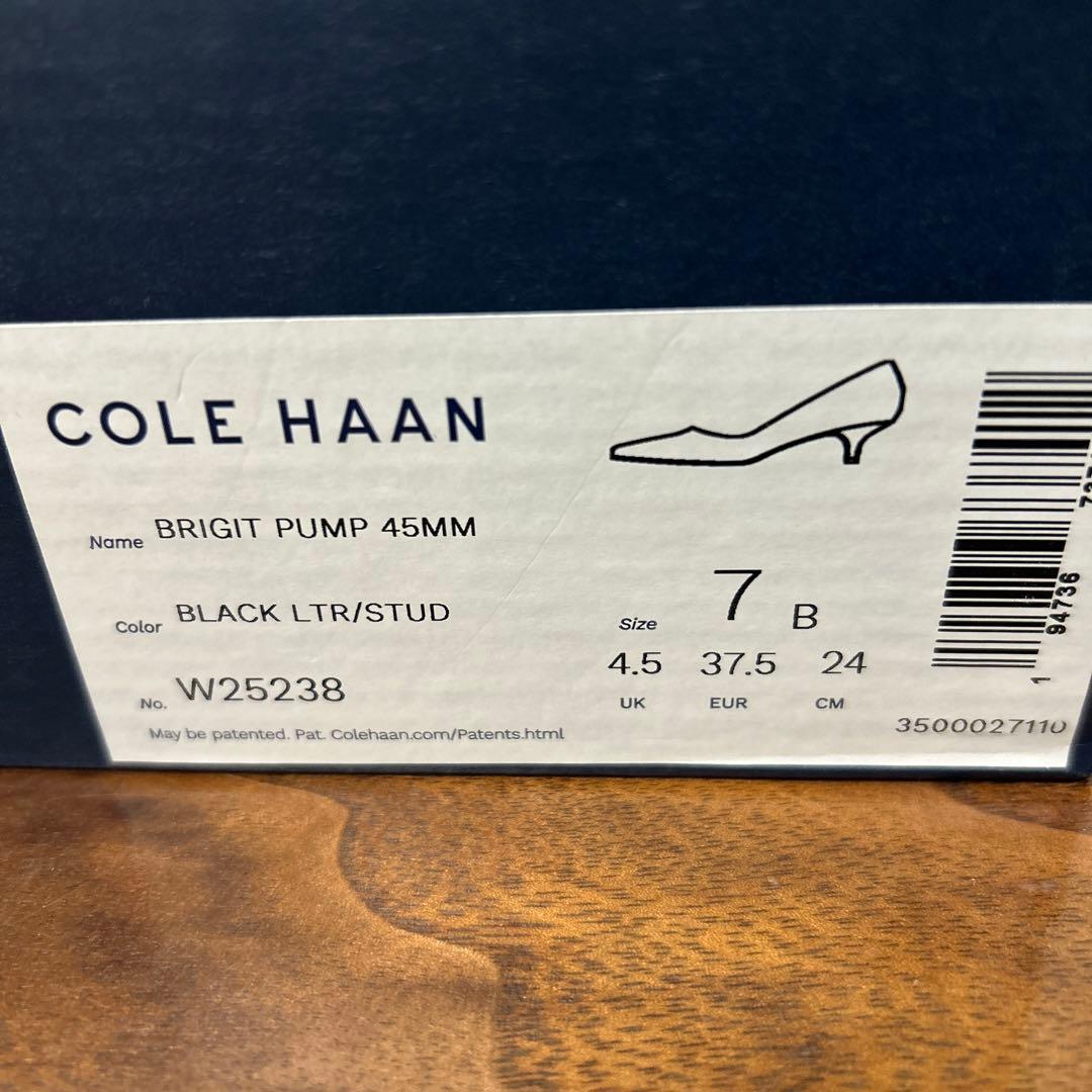 美品COLE HAAN 黒 スタッズ ポインテッドトゥ パンプス ヒール約5cm