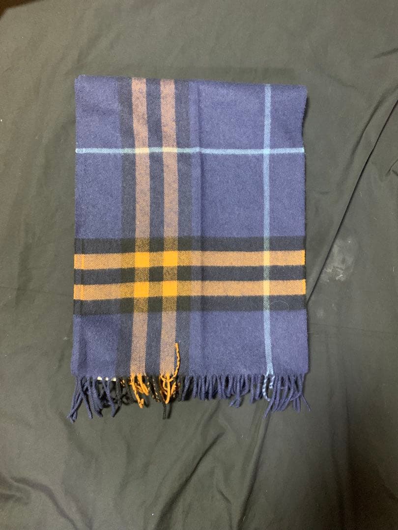 バーバリー　カシミア100%マフラー ブルー系