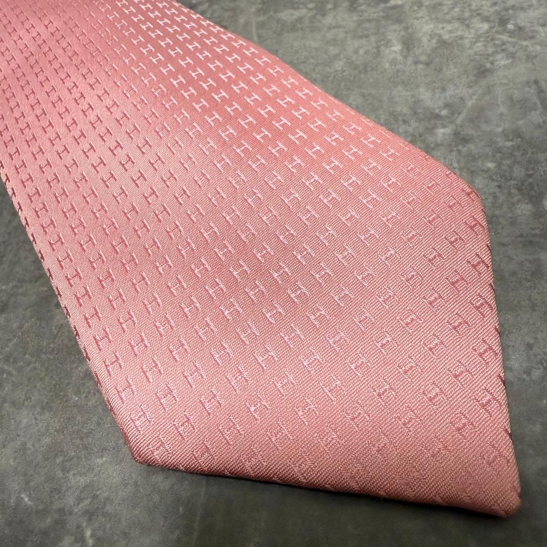 HERMES エルメス ネクタイ ピンク ファソネ H柄 定番 王道 シルク