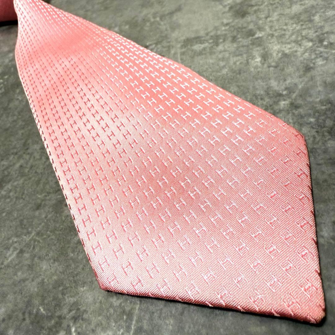 HERMES エルメス ネクタイ ピンク ファソネ H柄 定番 王道 シルク