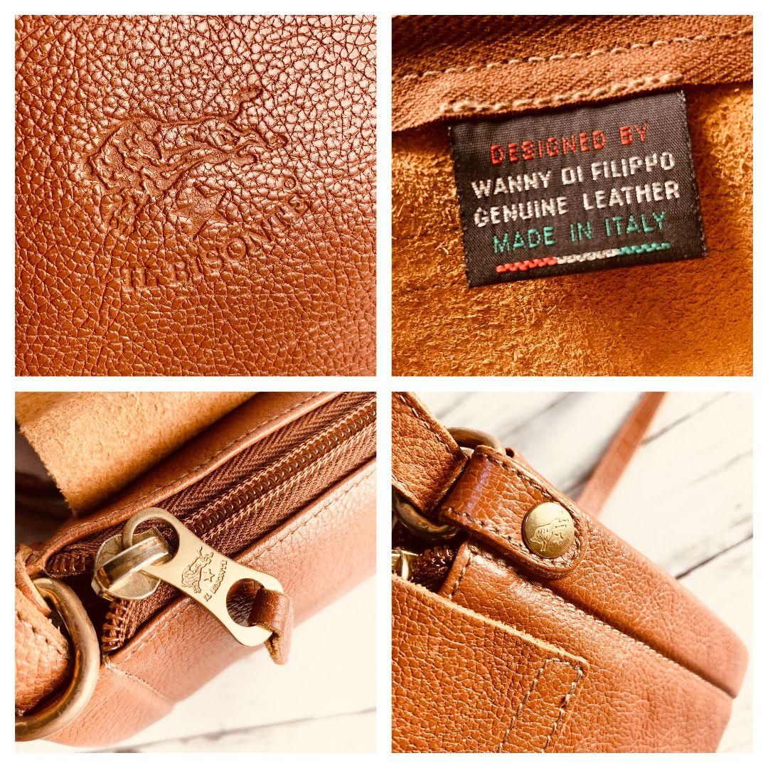 【ヴィンテージ感漂う本革】　IL BISONTE　ショルダーバッグ　レンガ　筒型