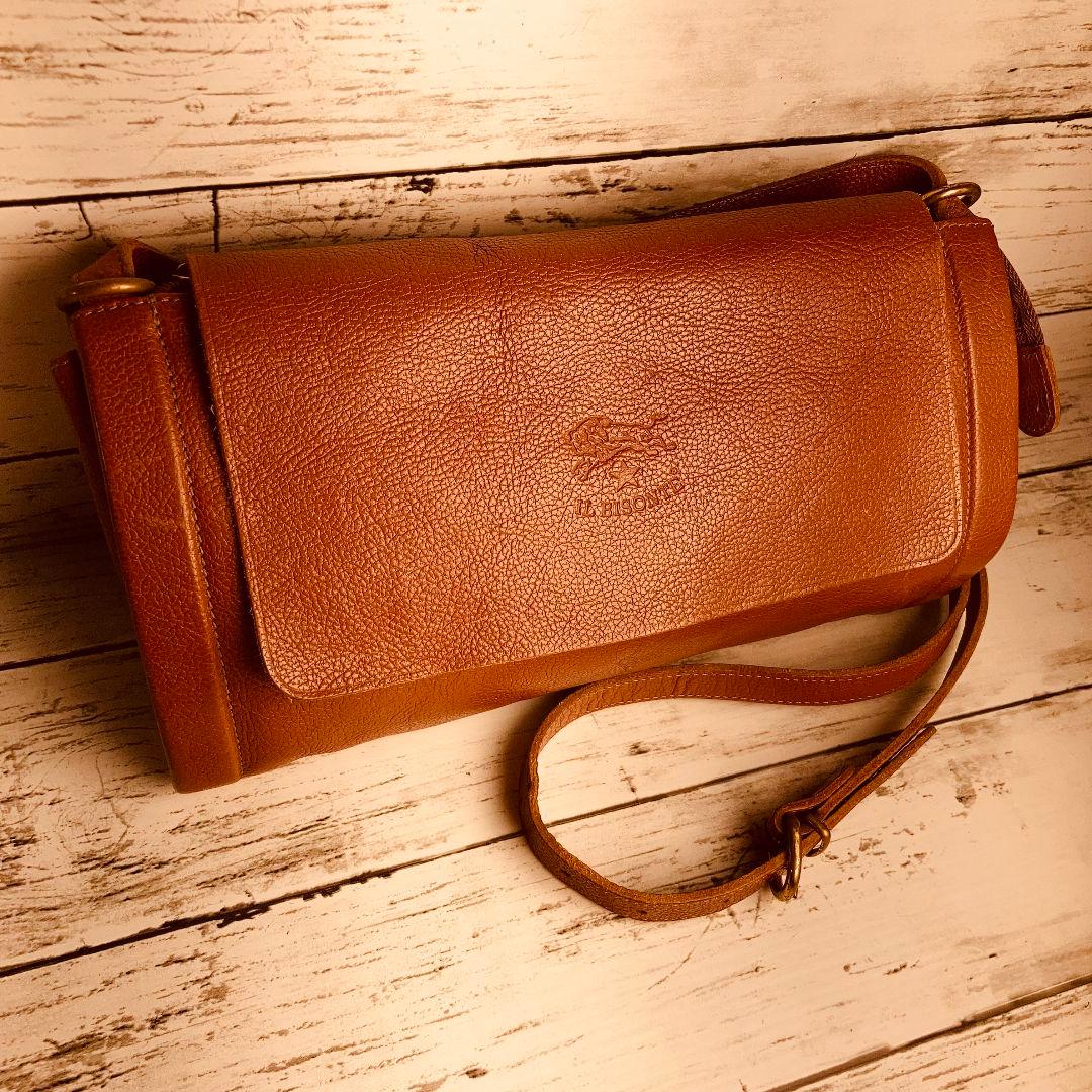 【ヴィンテージ感漂う本革】　IL BISONTE　ショルダーバッグ　レンガ　筒型