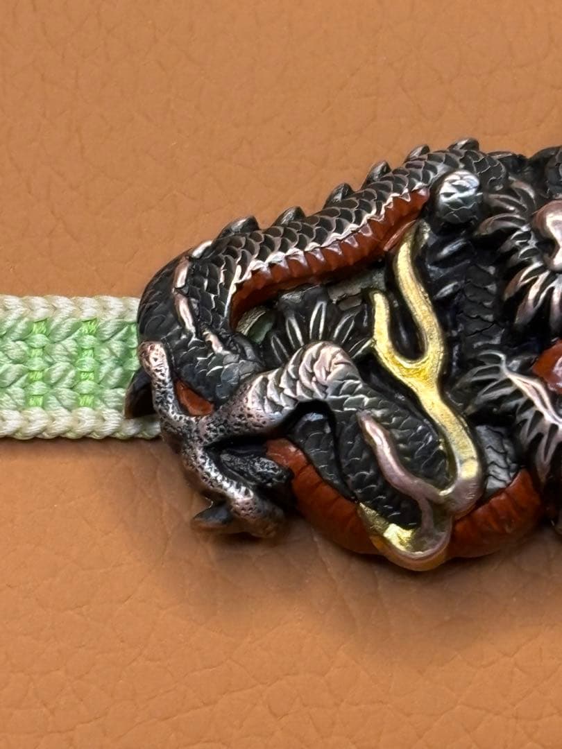 時代物　金工 彫金　 龍の帯留め　アンティーク　着物　紐付き　工芸