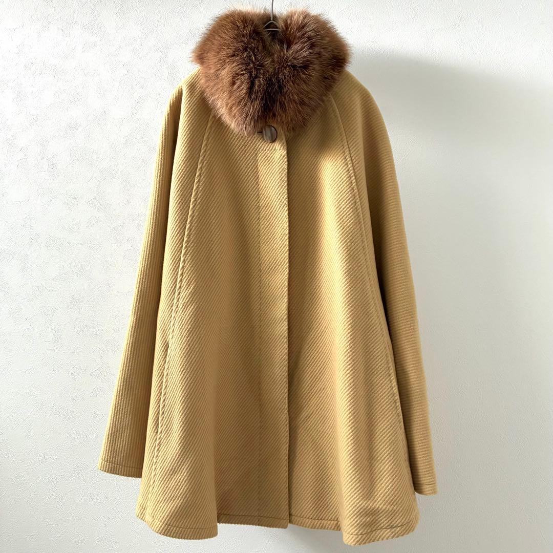 【美品】NOUMI ポンチョ カシミヤ100% フォックスファー ポケット付き