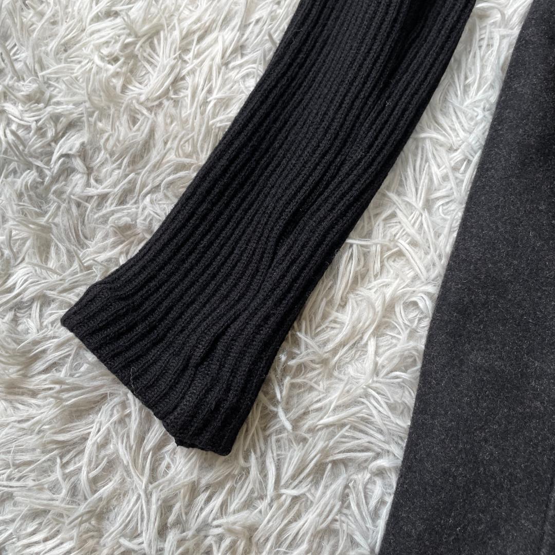 HELMUT LANG 異素材切替 ロングコート ウール混 ダークグレー M