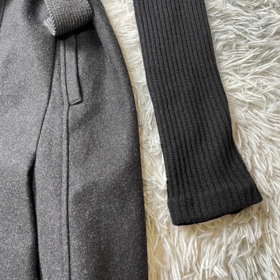 HELMUT LANG 異素材切替 ロングコート ウール混 ダークグレー M