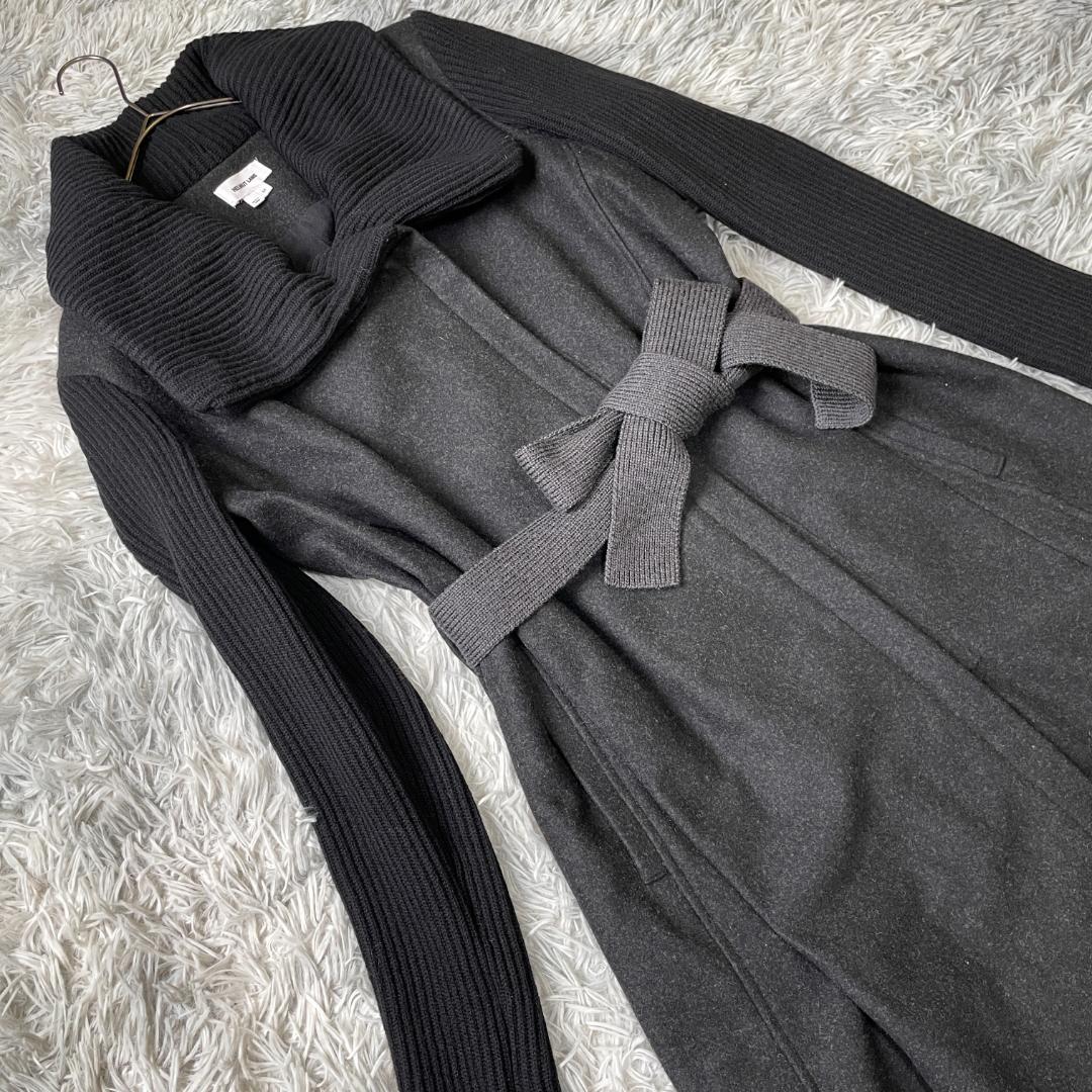 HELMUT LANG 異素材切替 ロングコート ウール混 ダークグレー M