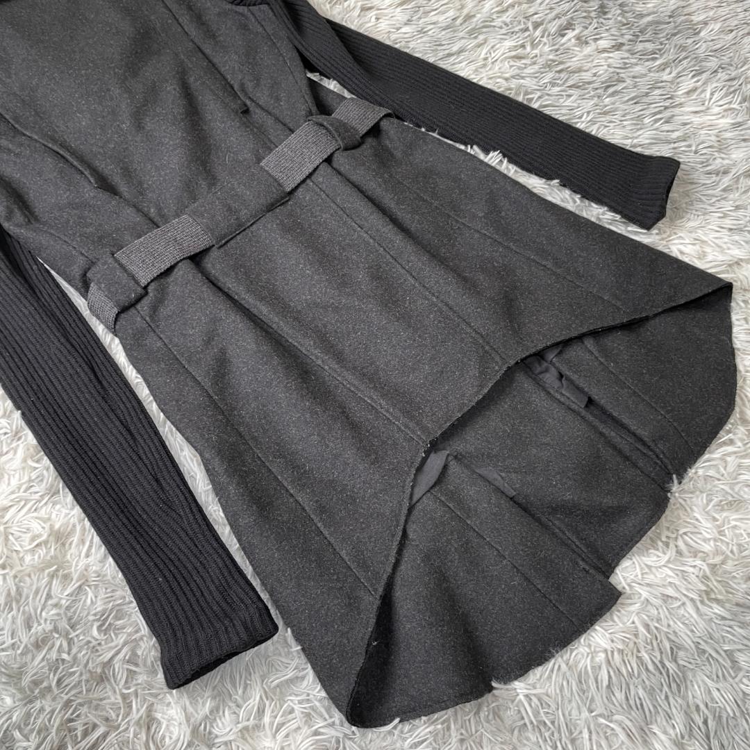 HELMUT LANG 異素材切替 ロングコート ウール混 ダークグレー M