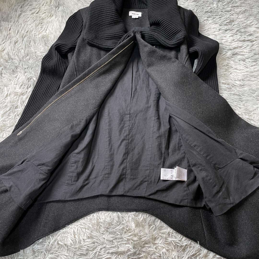 HELMUT LANG 異素材切替 ロングコート ウール混 ダークグレー M