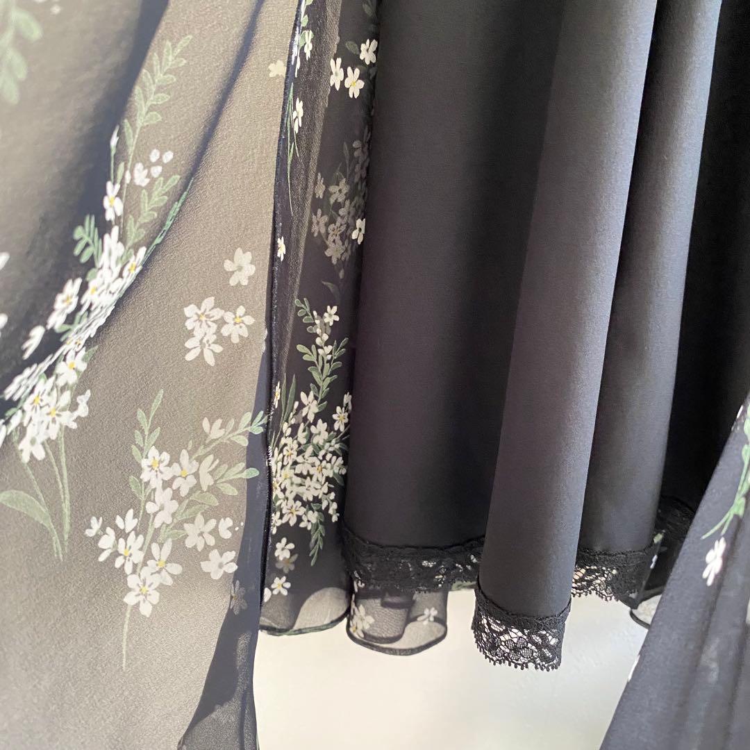 パニエ付き 花柄シフォン×フレアパーティードレス ブラック EPOCA