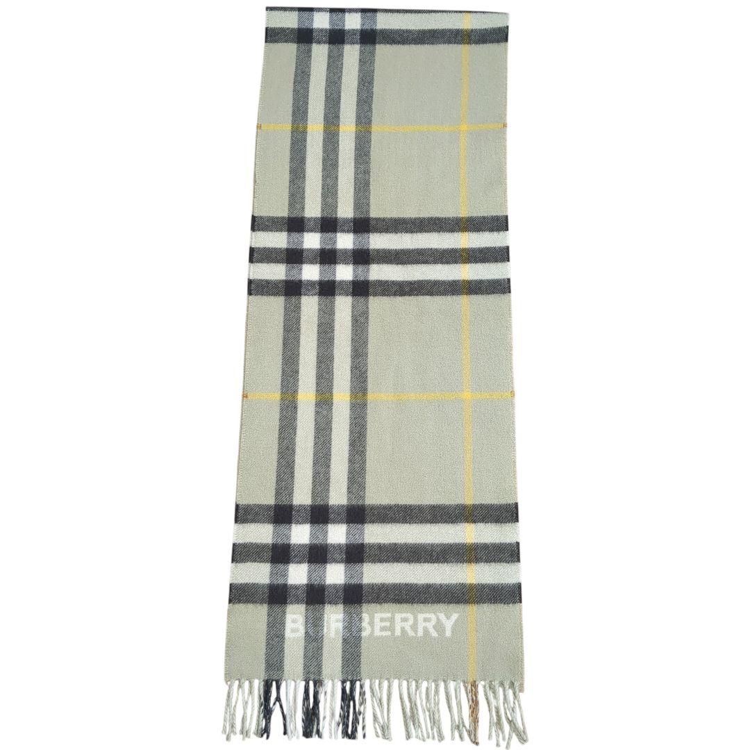 【美品】バーバリー マフラー カシミヤ100 ロゴ×ノヴァチェック 国内正規品