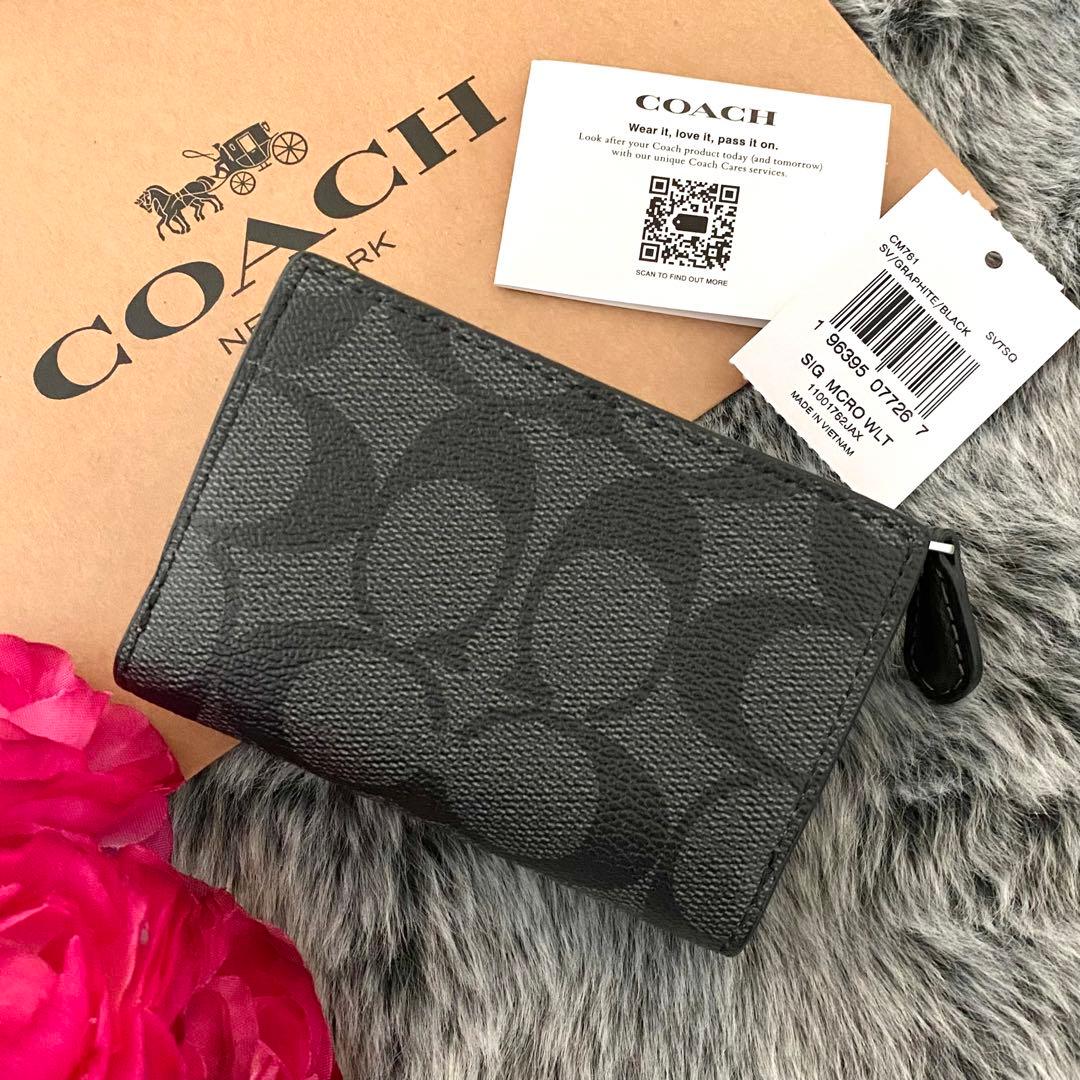 新品　正規品☆COACH コーチ　折り財布　メンズ ブラック　三つ折り財布