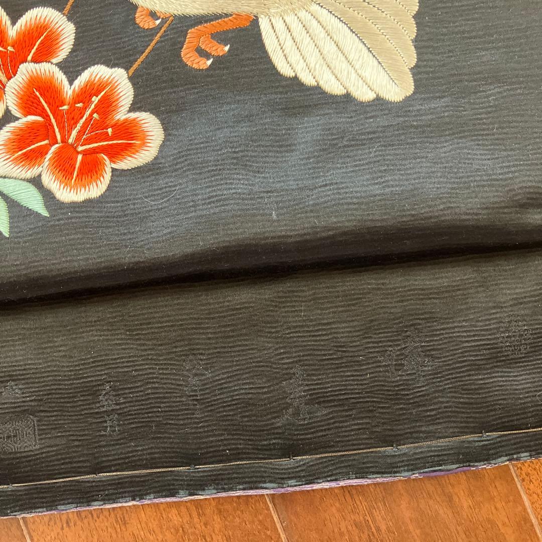 ♡愛らしい手刺繍のアンティーク名古屋帯♡黒地に鳩、つつじの花　大正ロマンレトロ