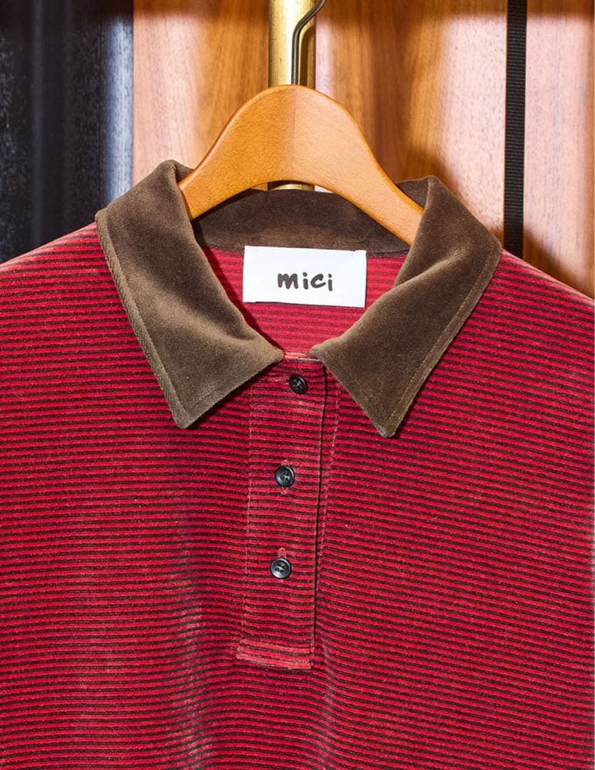 mici/ROSE BUD ベロアボーダーポロシャツ