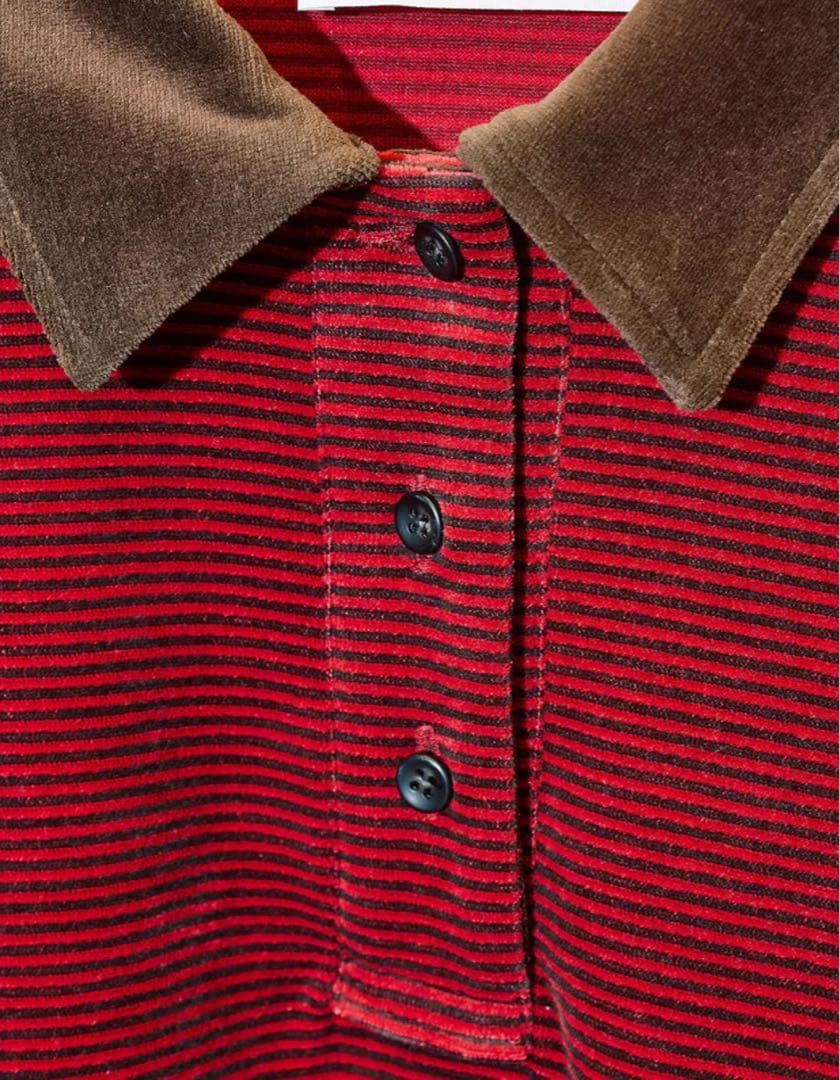 mici/ROSE BUD ベロアボーダーポロシャツ