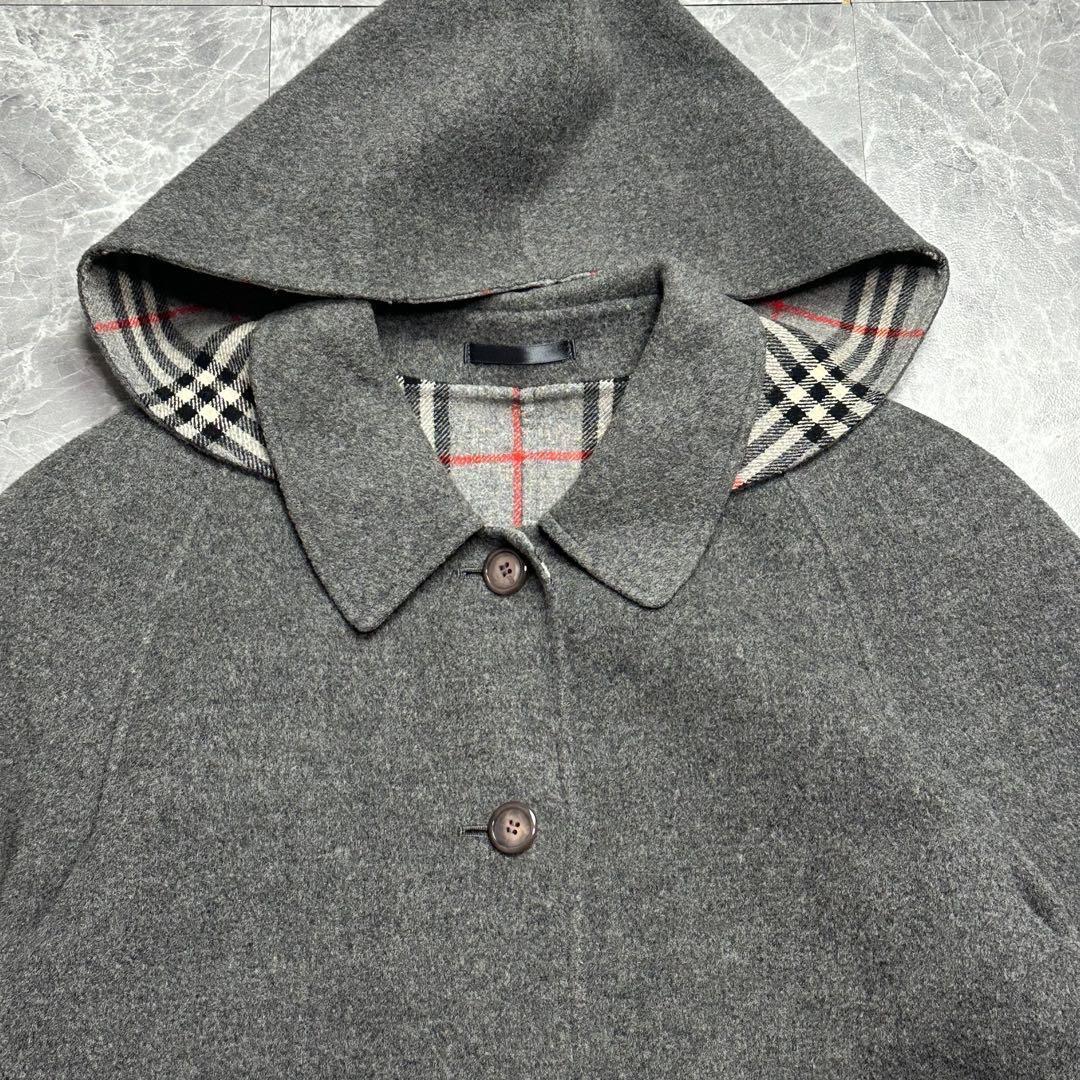 カシミヤ♡バーバリー　2way ダブルフェイスコート　ノバチェック グレー